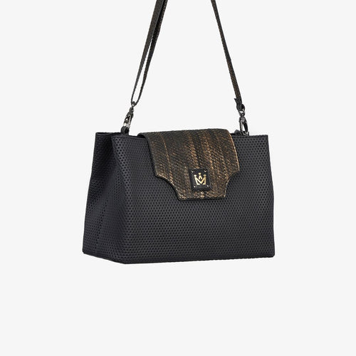 Leather shopper with snake insert and removable shoulder strap