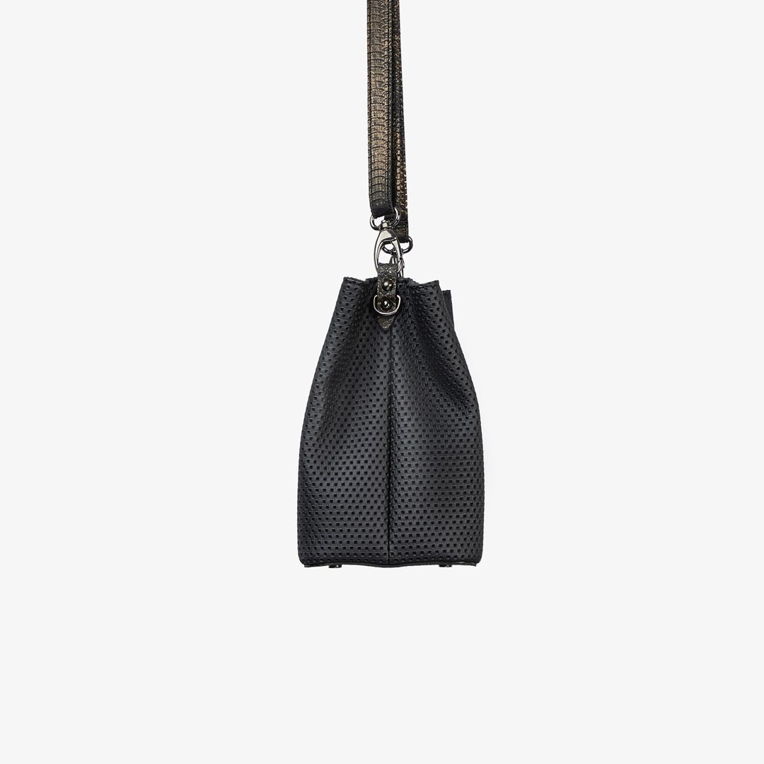 Shopper in pelle con inserto in serpente e tracolla removibile