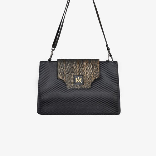 Shopper in pelle con inserto in serpente e tracolla removibile