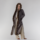 Manteau en cachemire réversible avec capuche et bordures en zibeline boue 130 cm