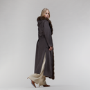 Manteau en cachemire réversible avec capuche et bordures en zibeline boue 130 cm