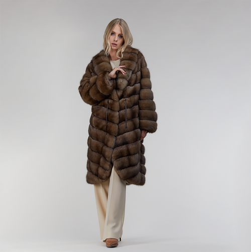 Giacca in zibellino oversized con coulisse dark 100 cm