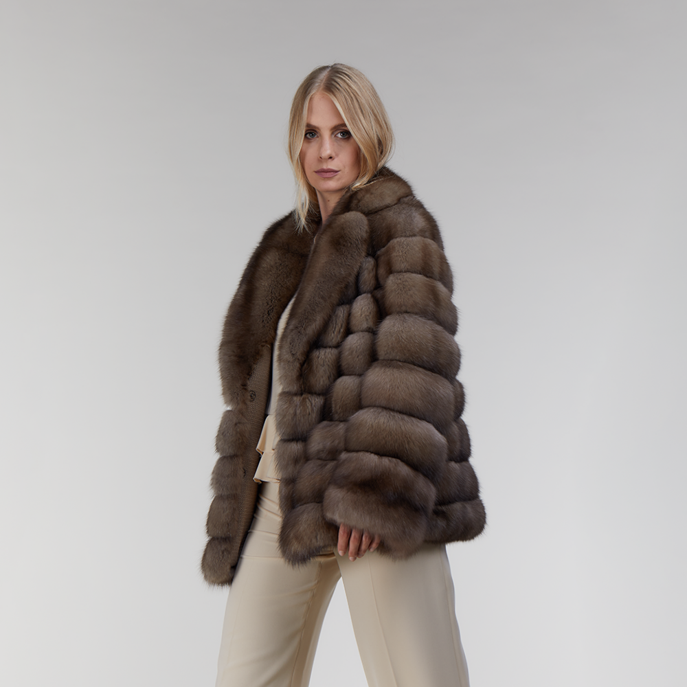 Giacca in zibellino reversibile con cashmere lavander 60 cm