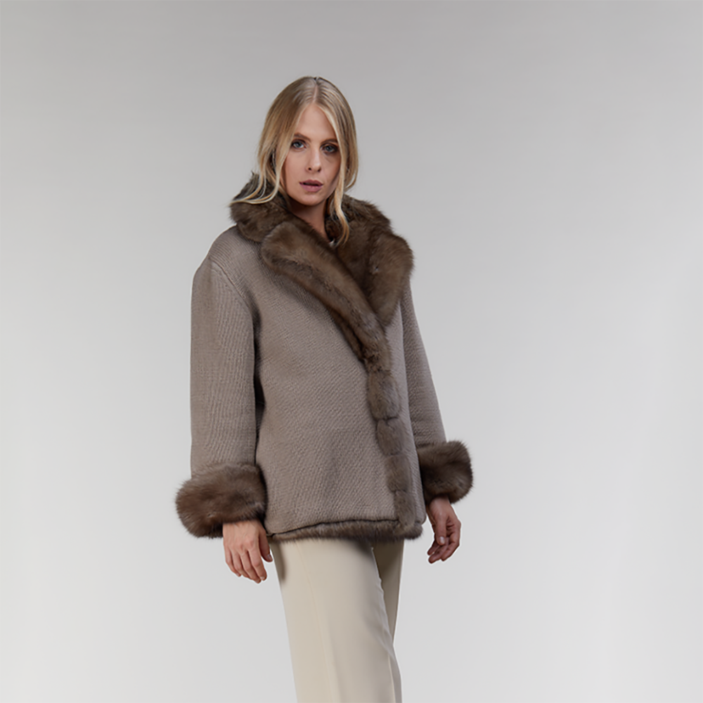 Giacca in zibellino reversibile con cashmere lavander 60 cm