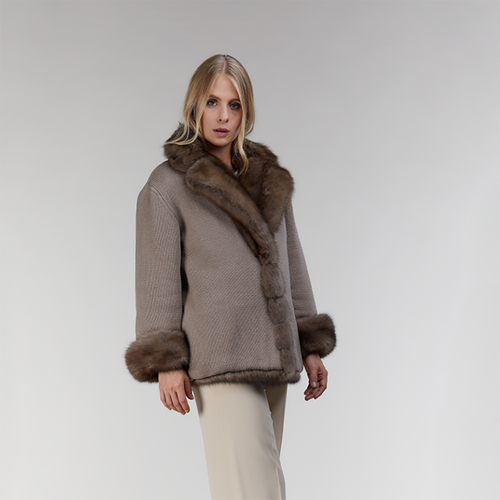 Giacca in zibellino reversibile con cashmere lavander 60 cm