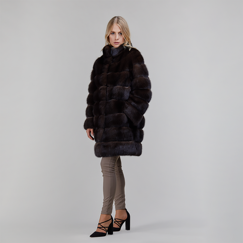 Cappotto al ginocchio in zibellino dark brown 85 cm