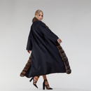 Cappotto in cashmere reversibile con bordo in zibellino nero 125 cm