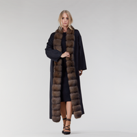 Cappotto in cashmere reversibile con bordo in zibellino nero 125 cm