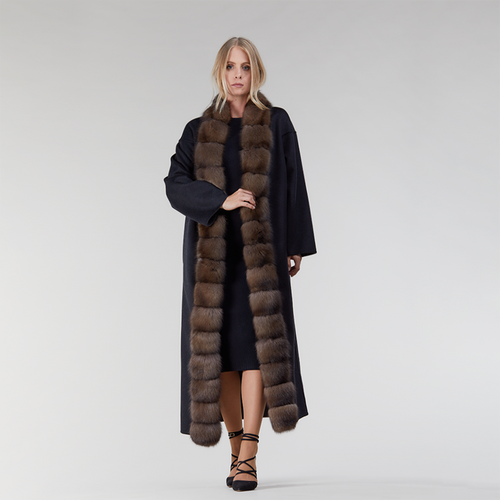 Cappotto in cashmere reversibile con bordo in zibellino nero 125 cm