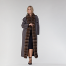 Cappotto in cashmere reversibile con bordo in zibellino nero 125 cm