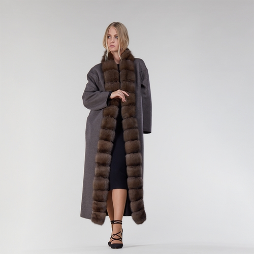 Cappotto in cashmere reversibile con bordo in zibellino nero 125 cm