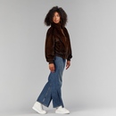 Bomber en vison avec poignets et élastique en laine marron acajou de 65 cm.