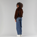 Bomber en vison avec poignets et élastique en laine marron acajou de 65 cm.