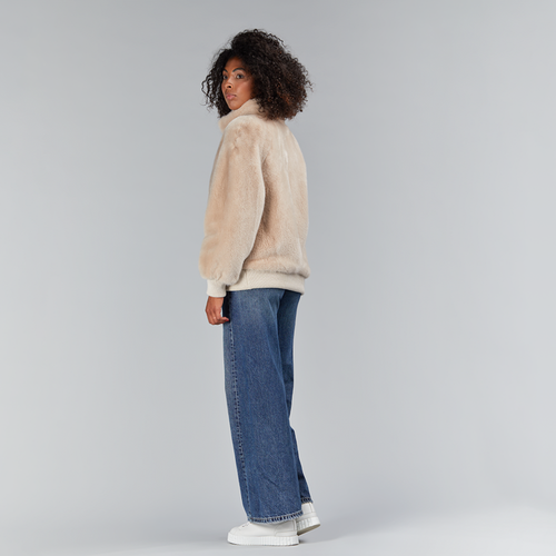 Bomber en vison avec poignets et élastique en laine rose de 65 cm.
