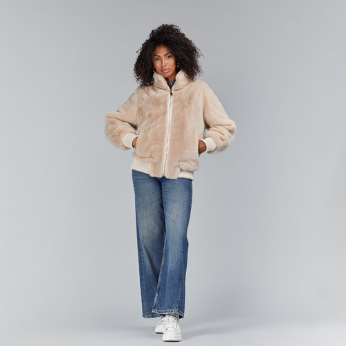 Bomber in visone con polsini ed elastico in lana rosa 65 cm