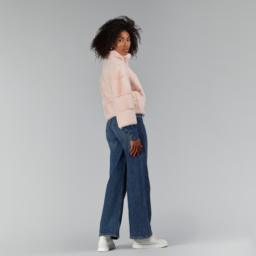 Bomber en vison avec fermeture éclair rose de 50 cm
