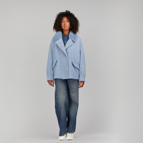 Cardigan in lama con cintura in vita azzurro 70 cm