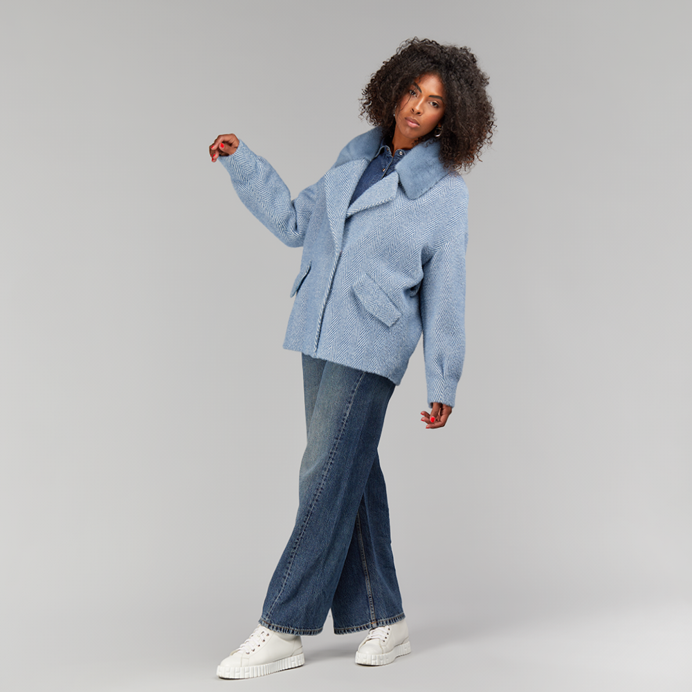 Cardigan in lama con cintura in vita azzurro 70 cm