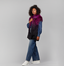 Gilet in volpe filettata con collo viola e nero 75cm