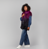 Gilet in volpe filettata con collo viola e nero 75cm