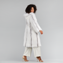 Cappotto lungo con cappuccio oversized in volpe cross bianco 110cm