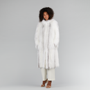 Cappotto lungo con cappuccio oversized in volpe cross bianco 110cm