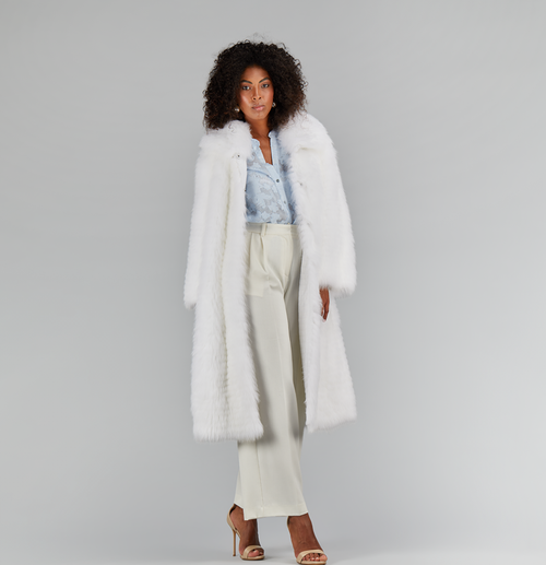 Cappotto lungo oversized in volpe cross bianco 110cm