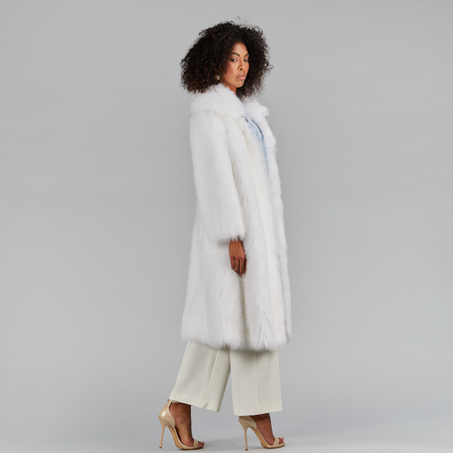 Cappotto lungo oversized in volpe cross bianco 110cm