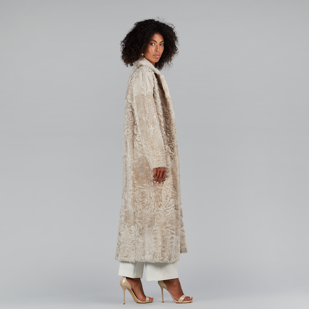 Manteau en persan beige de 125cm