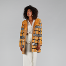 Cappotto di visone filettato reversibile a quadri cammello 85cm