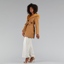 Cappotto di visone filettato reversibile a quadri cammello 85cm