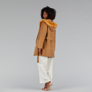 Cappotto di visone filettato reversibile a quadri cammello 85cm