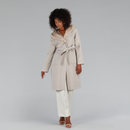 Manteau en vison fileté long réversible à carreaux beige de 105 cm