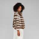 Veste courte en vison avec col haut beige de 55cm