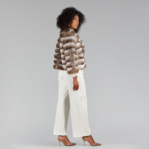 Veste en vison avec col châle beige de 60 cm