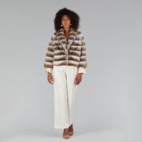 Veste en vison avec col châle beige de 60 cm