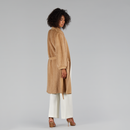 Cardigan lungo di visone filettato con dettagli in cashmere cammello 110cm