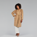 Cardigan lungo di visone filettato con dettagli in cashmere cammello 110cm
