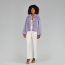 Veste en vison en cuir intégral avec boutons lilas de 60 cm