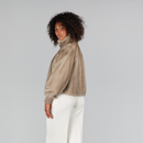 Bomber di visone con zip a pelle intera e polsini silver blue 55cm