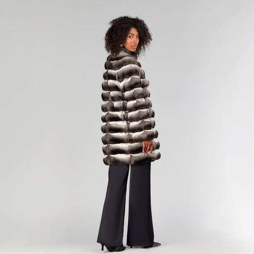 Cappotto di cincillà al ginocchio naturale 90cm
