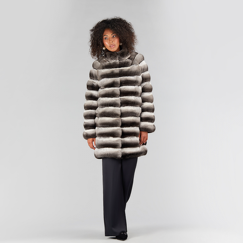 Cappotto di cincillà al ginocchio naturale 90cm