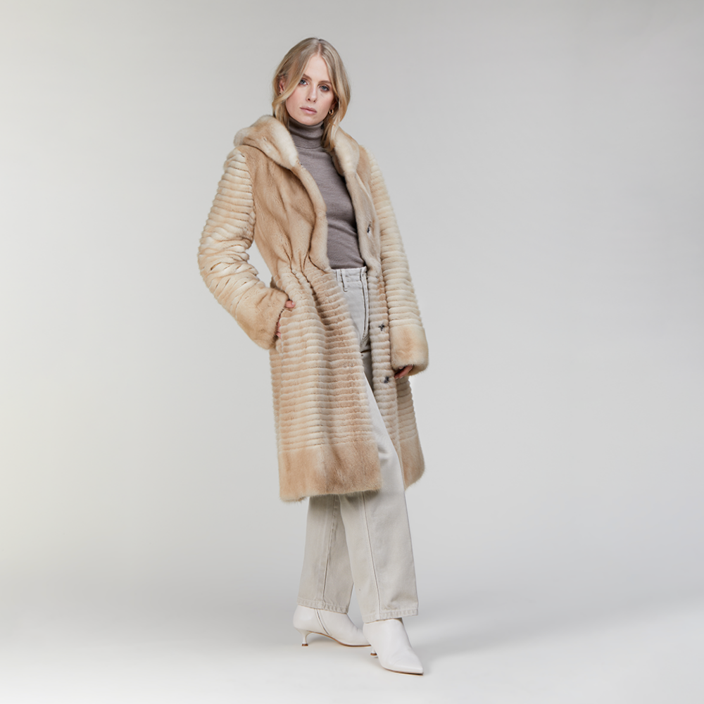 Cappotto in visone reversibile palomino 100 cm