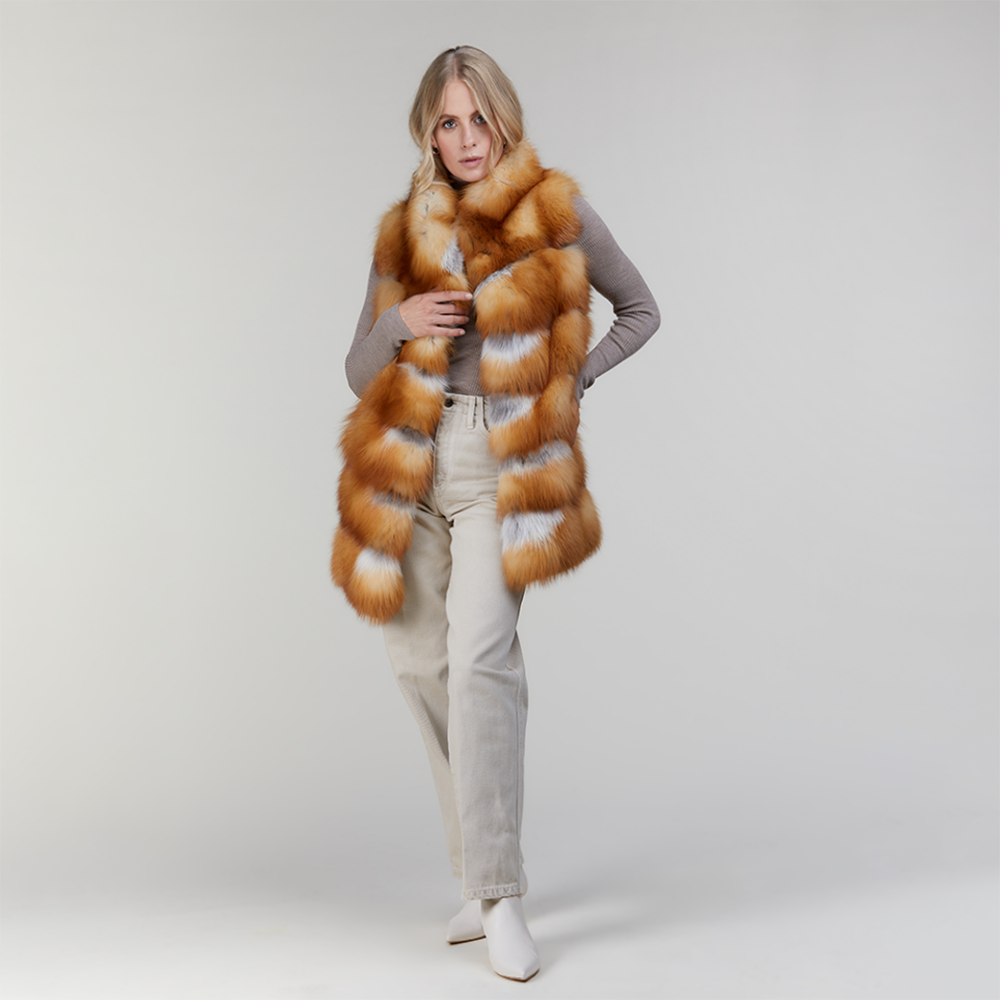 Gilet in volpe rossa con collo alto 75 cm
