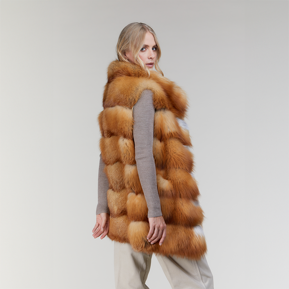 Gilet in volpe rossa con collo alto 75 cm