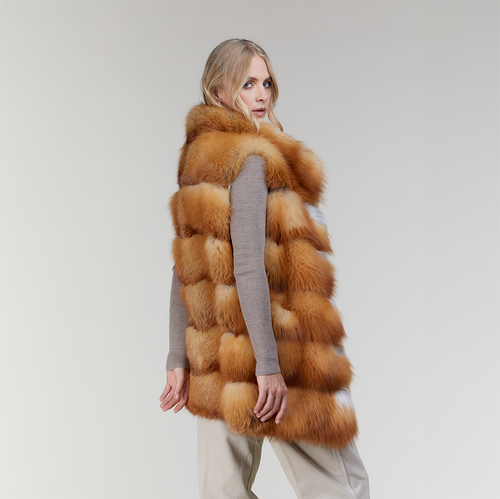 Gilet in volpe rossa con collo alto 75 cm