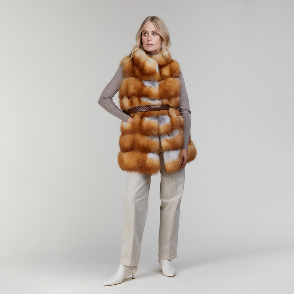 Gilet in volpe rossa con collo alto 75 cm