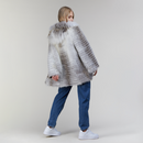 Giacca in volpe argentata con cappuccio reversibile naturale 75cm