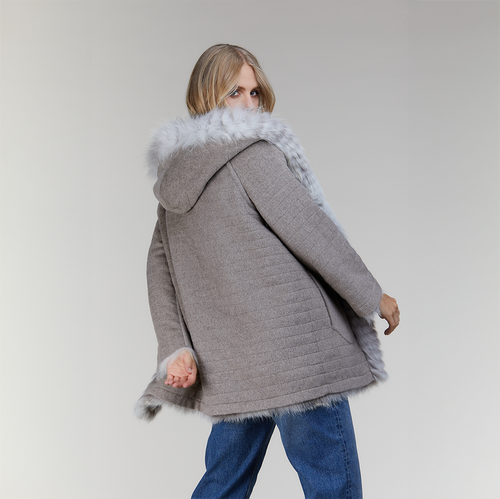 Giacca in volpe argentata con cappuccio reversibile naturale 75cm