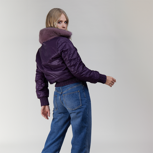 Piumino reversibile in visone viola 55 cm